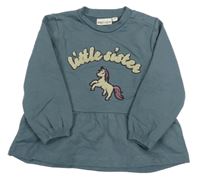 Tmavomodrošedá tepláková tunika s jednorožcom a nápisom