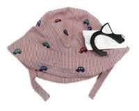 Nové - červeno-biely pruhovaný plátenný klobúk s autami F&F