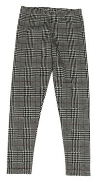 Čierno-bielo-staroružové kockované vzorované tregínové nohavice Matalan