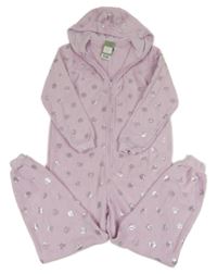Nové - světlerůžová puntíkatá fleecová kombinéza s kapucí s oušky Pepperts!
