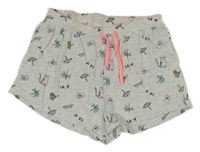 Světlešedé melírované kraťasy s obrázky GIRLS