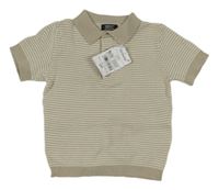 Nové - šedo-bílé pruhované pletené polo tričko Next