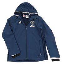 Tmavomodrá šušťáková funkčná futbalová bunda Manchester United a kapucňou Adidas
