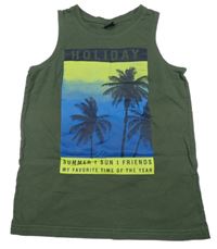 Khaki tielko s palmami a nápismi Y.F.K.