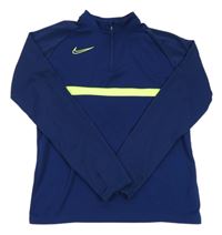 Tmavomodrá funkční sportovní mikina s logem a neonově žlutým pruhem Nike