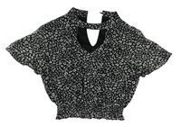 Čierno-sivá vzorovaná šifónová crop blúzka s prestrihom New Look