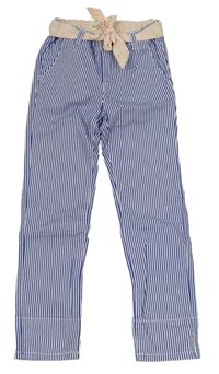 Modro-bílé pruhované plátěné chino kalhoty s páskem H&M