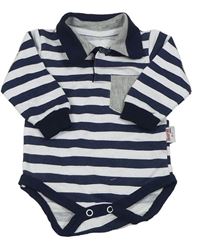 Tmavomodro-bílé pruhované polo body s kapsou