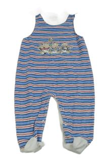 Modro-bílo-červené pruhované sametové dupačky s opicami