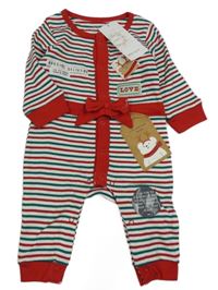 Nové - Bílo-červeno-zelený pruhovaný overal s nášivkami M&S