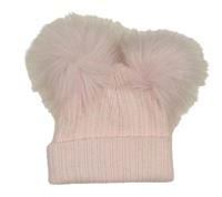 Ružová rebrovaná pletená čapica s bambulemi