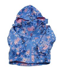 Modrá šušťáková jarná bunda s mačkami a kapucňou Pocopiano