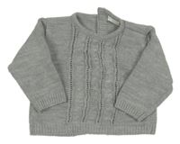 Sivý melírovaný sveter s copánkovým vzorom