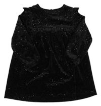 Černé třpytivé sametové šaty s volánem St. Bernard