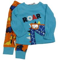 Nové - Azurovo-oranžové fleecové pyžamo s dinosaury Dunnes