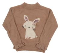 Staroružový chlpatý sveter s králikom s flitrami