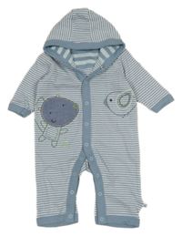 Modro-biela pruhovaná bavlnená kombinéza so zvířaty a kapucňou M&S