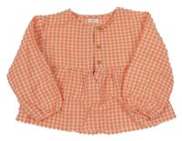 Smetanovo-neonově oranžovo-šedá kostkovaná halenka Next