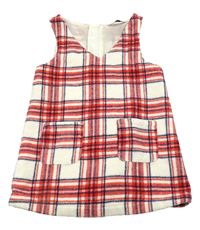 Smetanovo-červeno-tmavomodré kockované vlnené šaty F&F