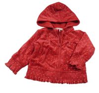 Červená bodkovaná á zamatová prepínaci mikina s kapucňou