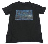 Černé tričko s palmami Nukutavake