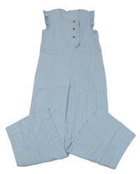 Světlemodrý pruhovaný kalhotový overal s volány a knoflíky Shein