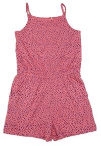 Růžový bavlněný kraťasový overal se srdíčky Name it