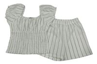 2set - Bílo-černé pruhované crop tričko + kraťasy Primark