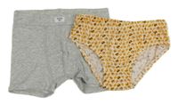 2set - Bílo-žluté slipy se smajlíky + šedé melírované boxerky
