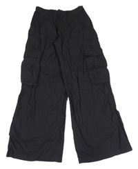 Černé plátěné široké cargo kalhoty H&M