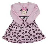 Růžové teplákové šaty s Minnie a vzorovanou sukní