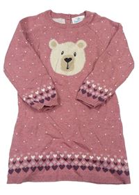 Staroružové bodkovaná é pletené šaty s medvěďom Topomini