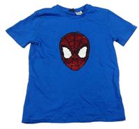 Modré tričko so Spidermanem z překlápěcích flitrů