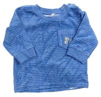 Modré rebrované zamatové tričko s vreckom Ergee