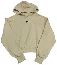 Smetanová crop mikina s výšivkou a kapucí H&M