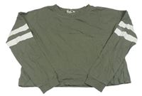 Khaki crop mikina s pruhmi H&M