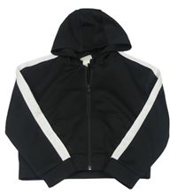 Čierna športová crop prepínaci mikina s bielymi pruhmi a kapucňou zn. H&M