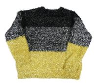 Čierno-okrový chlpatý trblietavý sveter