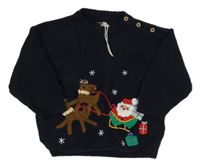 Tmavomodrý sveter so sobmi a Santou zn. Next