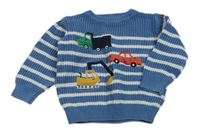 Modro-biely pruhovaný sveter s autami zn. Nutmeg