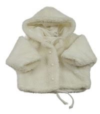 Bílý huňatý podšitý kabátek s kapucňou