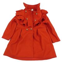 Červený flaušový kabát s volánikmi shein