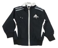 Čierna šušťáková športová bunda s bílými pruhy - Adidas