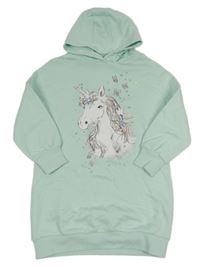 Světlemodré teplákové šaty s jednorožcem a kapucí Next