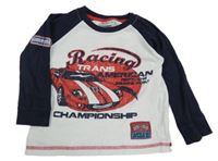 Bílo-tmavomodré triko s autem 