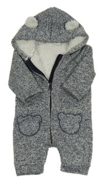 Tmavomodrá melírovaná zateplená kombinéza s kapucňou Topomini