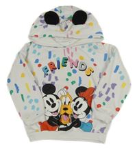 Bielo-farebná vzorovaná mikina s Minnie a Mickeym a kapucňou Disney