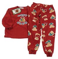 Nové - červené fleecové pyžamo s medvědy 