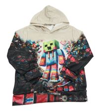 Smetanovo-farebná mikina s Minecraft a kapucňou