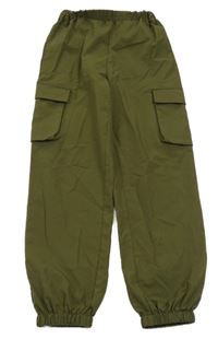 Tmavozelené šusťákové cuff kalhoty s kapsami shein